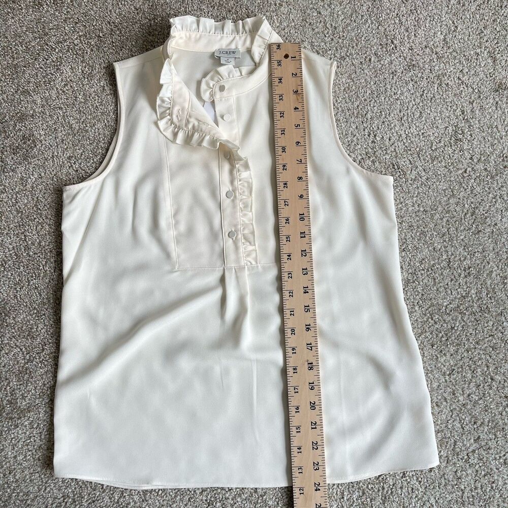 NWT J.Crew Ruffle Trim Crepe Coquette Preppy Career Office Top Blouse 2 Ivory - Picture 8 of 11